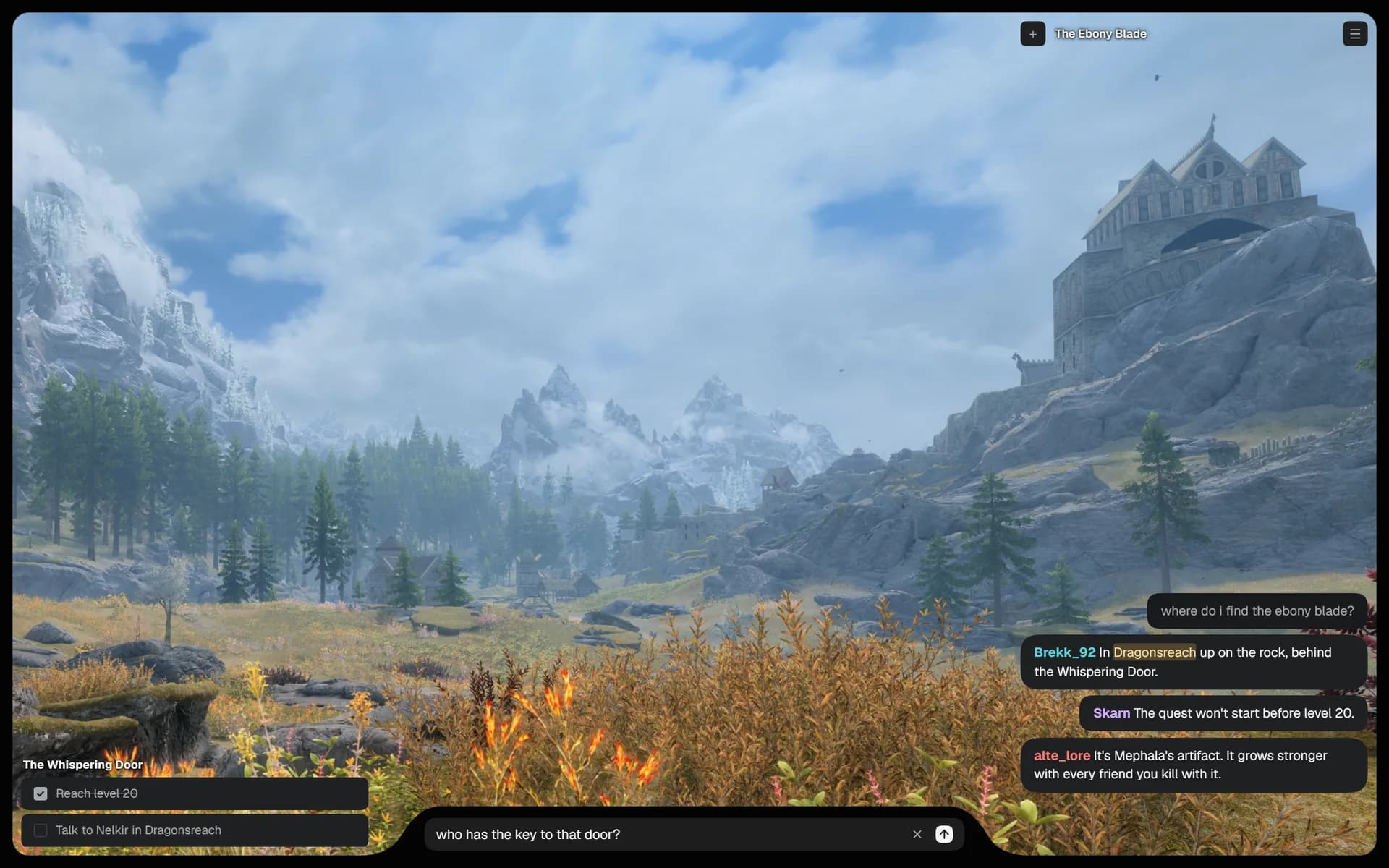 Backseat over Skyrim on a PC monitor.